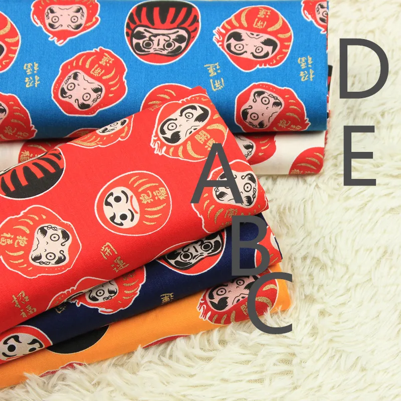 

Original Design 5 Colors Gold Metallic Japanese Buddhism Daruma Doll Cotton Fabric by Yard/(Width:43"/110cm)