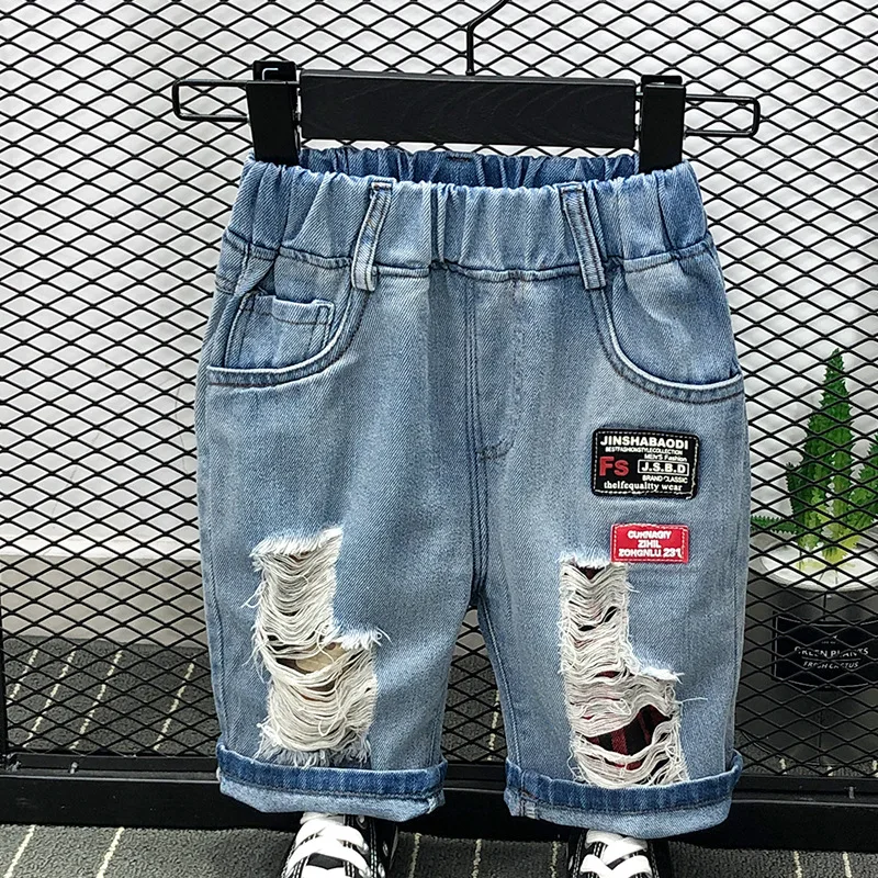 

letter Hole Jeans Brand Summer Toddler Infant Child Kids Baby Boys Girls Denim Shorts Pants Trousers Ripped Bottoms 2-9T Retail