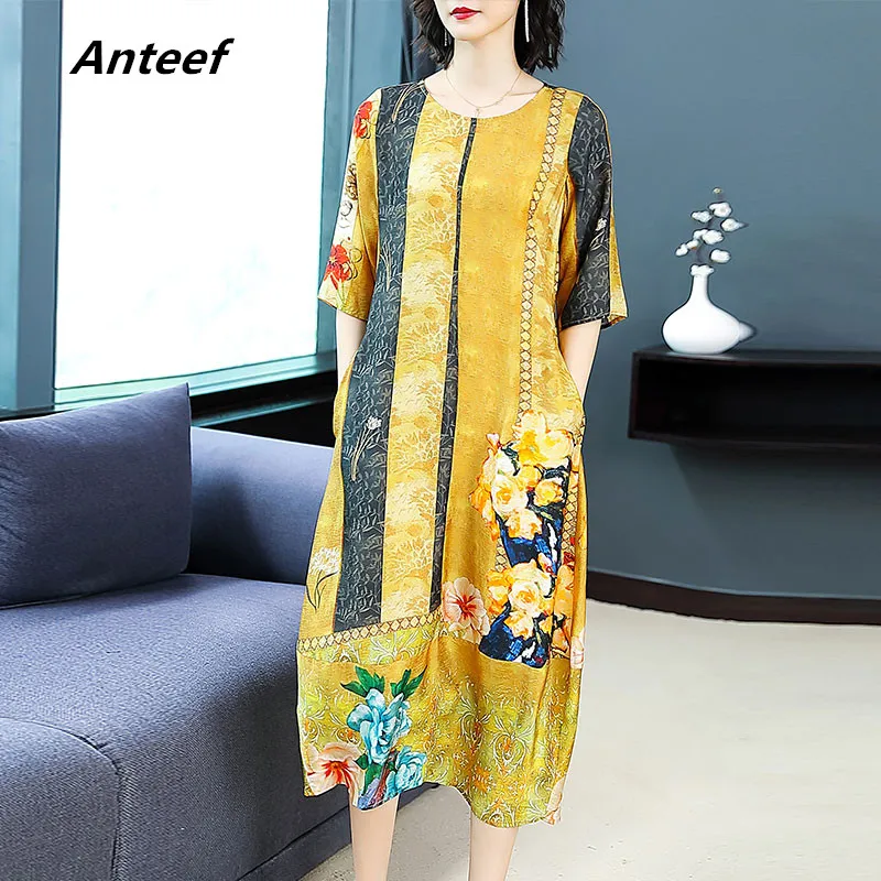 

chiffon silk plus size vintage floral women casual loose long summer sun dress elegant clothes 2019 ladies dresses sundress