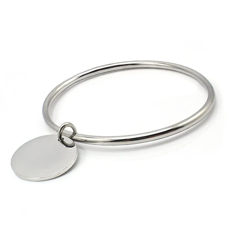 Gold Plating Steel Silver Color Pendant Charm Bangle Bracelet with Dangle Drop Simple Bangle For Women 6