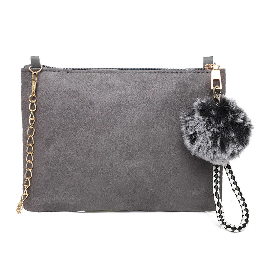 

New Fashion Casual Hairball beautican Women Hairball Solid Color Suede Crossbody Bag Clutch Bag Shoulder Bag Phone Bag