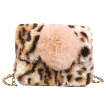

Woman Party Small Girls Tote Bag Christmas Gift Women's Winter Faux Fur Bag Fashion Handbag Shoulder Bag lady Leopard print Bags
