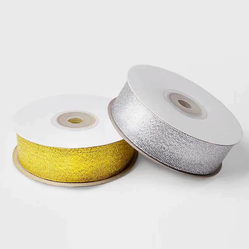 Gold/Silver Silk Organza Ribbon 25mm Glitter Embroidered Brocade Ribbons for Wedding Cake Gift Decoration Craft Supplies