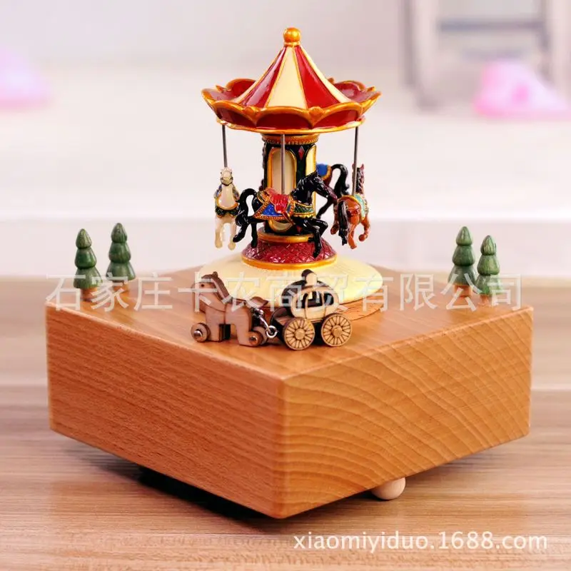 

Free shipping Wooden Carousel Music Box Eight-tone Box Craft Gifts for Children's Valentine's Day Birthday Gifts