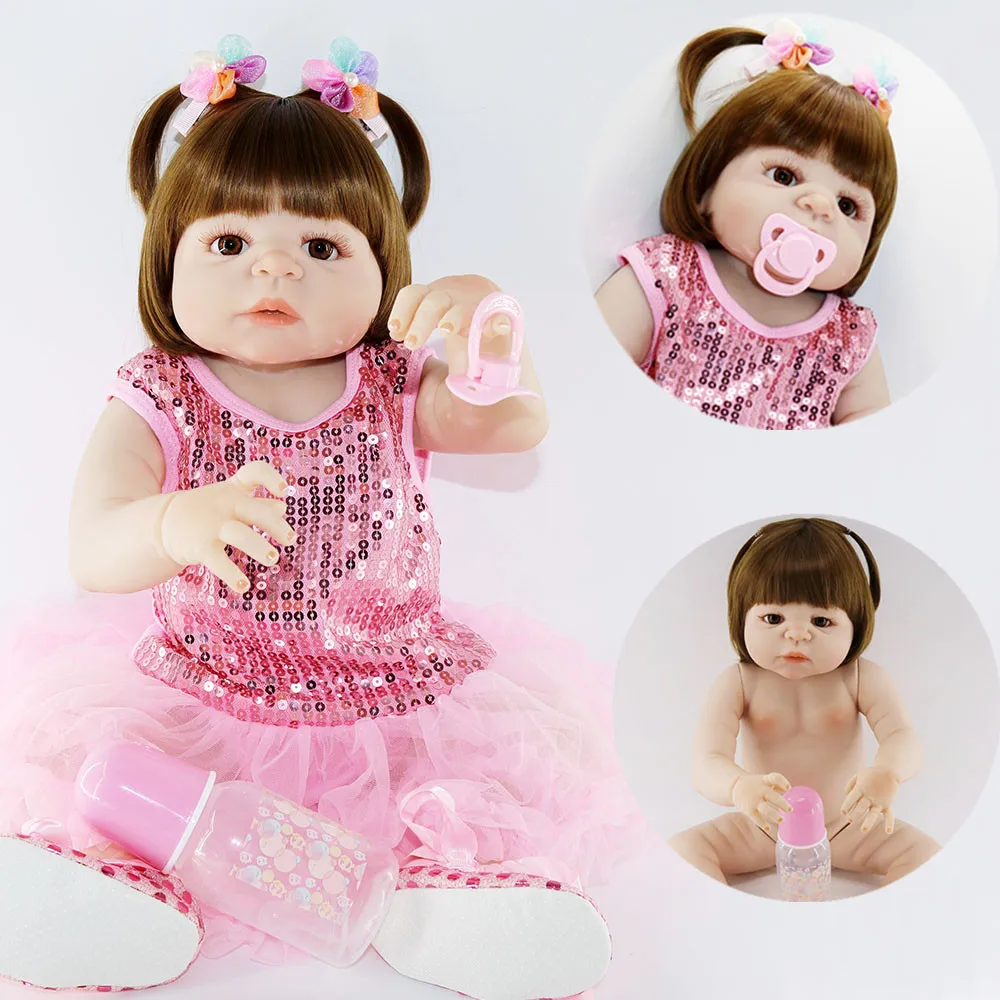 

Limited favorites 55cm cute full vinyl body Lifelike baby girl with pink fashion skirt silicone Bonecas baby reborn baby dolls