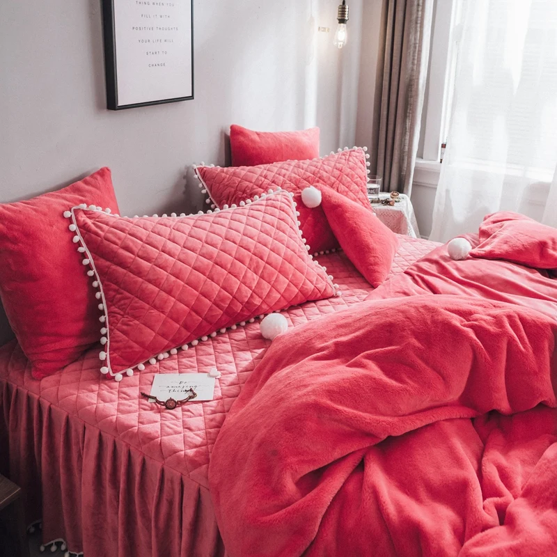 Белый серый розовый флис теплый пододеяльник покрывало комплект принцессы 4/6 шт Твин/queen/King Размеры постельный комплект постельных