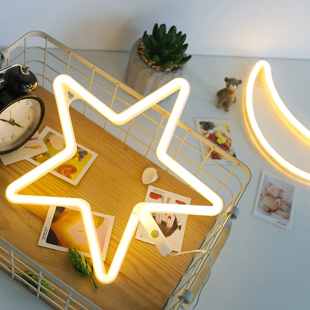 led light sign star neon room decor decoration wall lamp battery night powered aliexpress bright prop washi tape starry sky