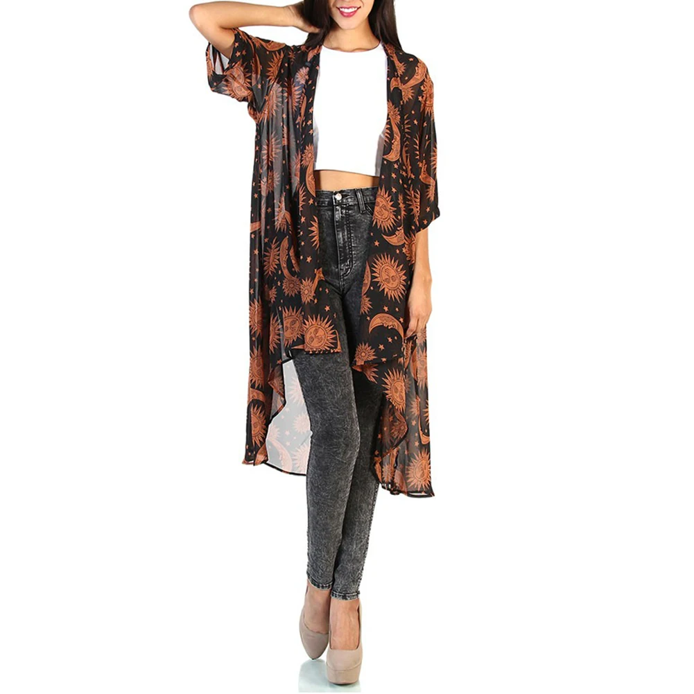 

Pareo Beach Cover Up Women Long Sleeve Vintage Cardigan Crochet Loose Beach Blouse Tops Chiffon Sun Protect Swimsuit Cover Up