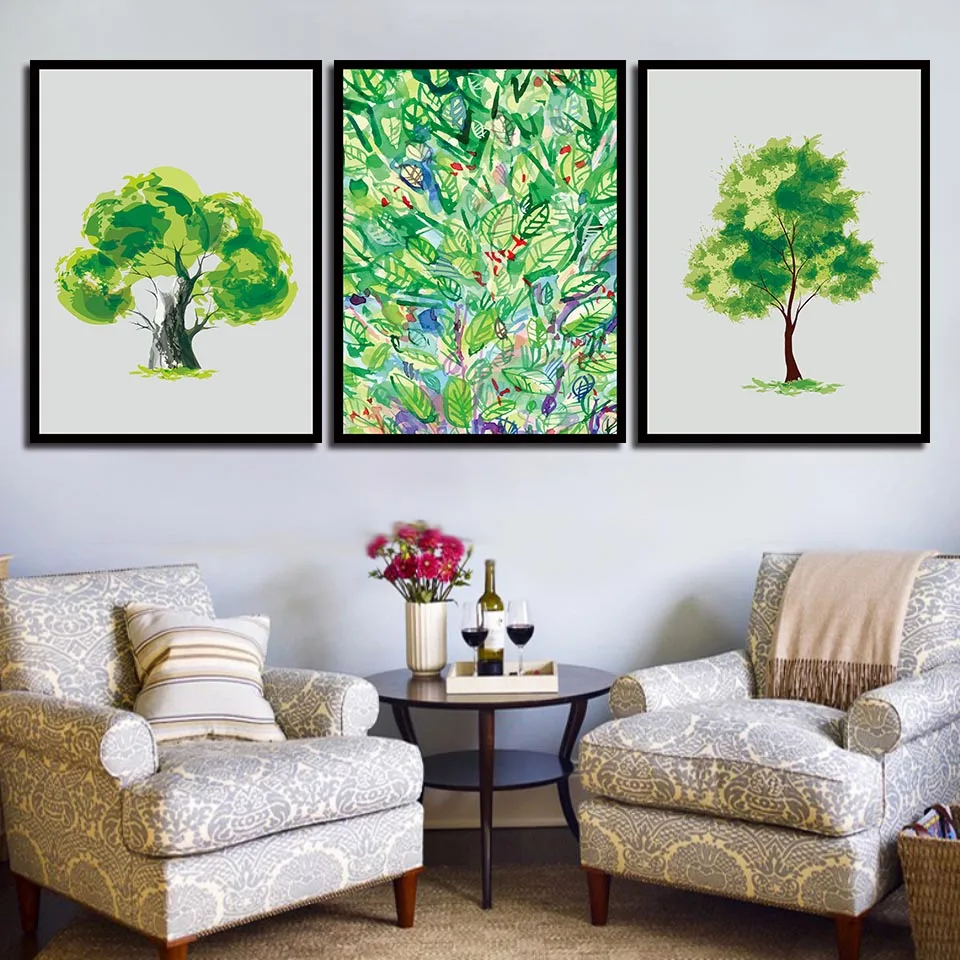 Canvas-Wall-Art-Decoration-Home-Living-Room-Or-Office-A4-Modern-Prints-Green-Tree-Leaves-Fashion