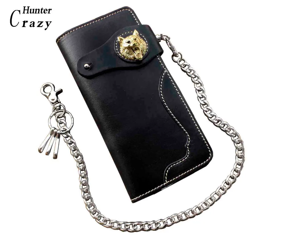 Mens Wolf Gothic Leather Long Wallet With Chain Card Holder Coin Purse-in Wallets from Luggage ...