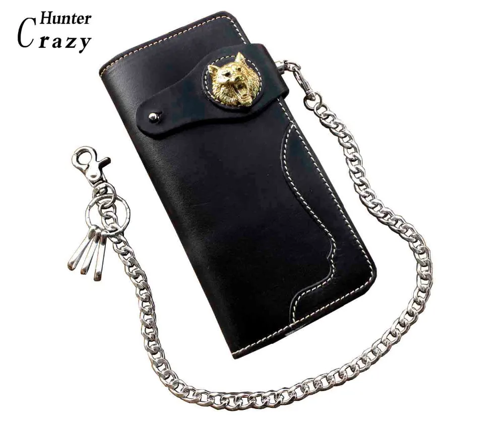 

Mens Wolf Gothic Leather Long Wallet With Chain Card Holder Coin Purse