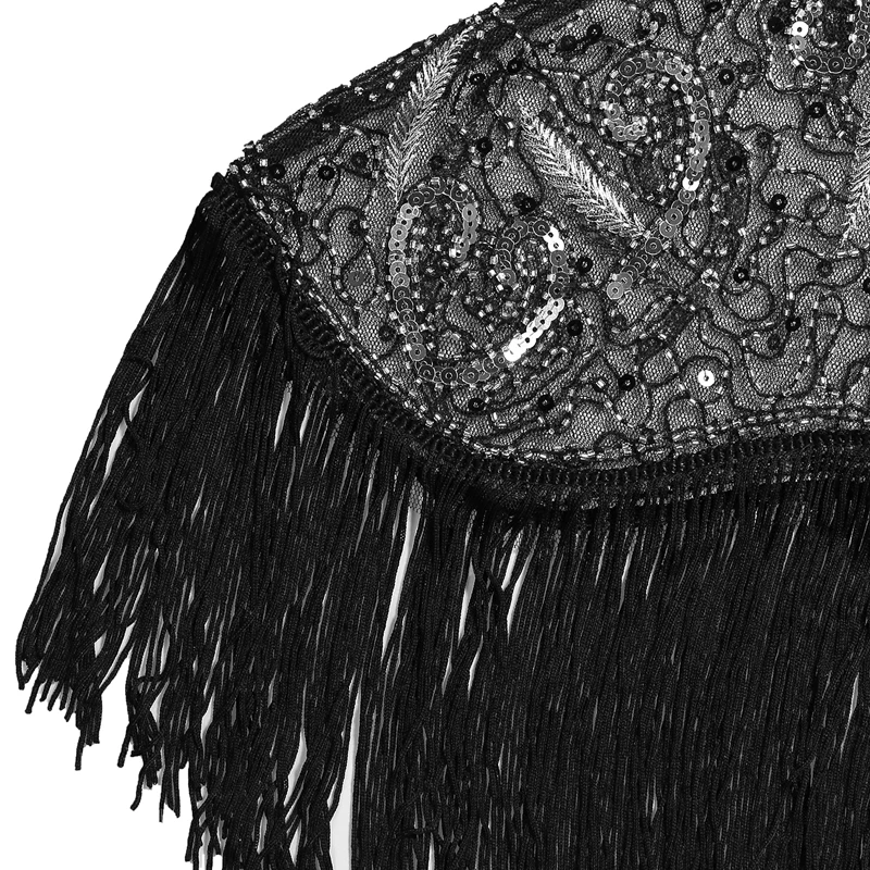 Женские 1920s Хлопушка вышивка Шаль с бахромой накидка Гэтсби Вечерние бисером накидка с пайетками винтажная сетка Scraf обертывания для платья