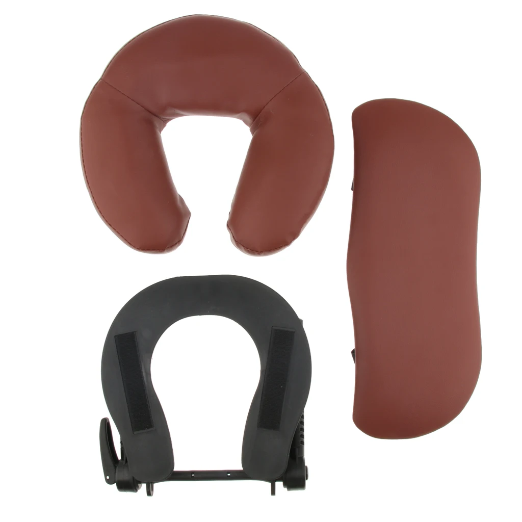 Adjustable Height Face Cradle + Foam Facial Rest Down Cushion + PU Leather Arm Support Pillow Set For Massage Table Bed