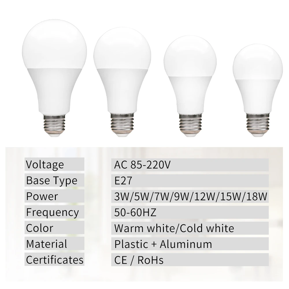 Bombilla LED E27 220 V 85-265 V 110 V bombilla de luz Real potencia 3 W 5 W 7 w 9 w 12 W 15 W 18 W bombilla lámpara LED de alto brillo de la lámpara Bombillas Bombilla LED E27 220 V 85-265 V 110 V bombilla de luz Real potencia 3 W 5 W 7 w 9 w 12 W 15 W 18 W bombilla lámpara LED de alto brillo de la lámpara Bombillas