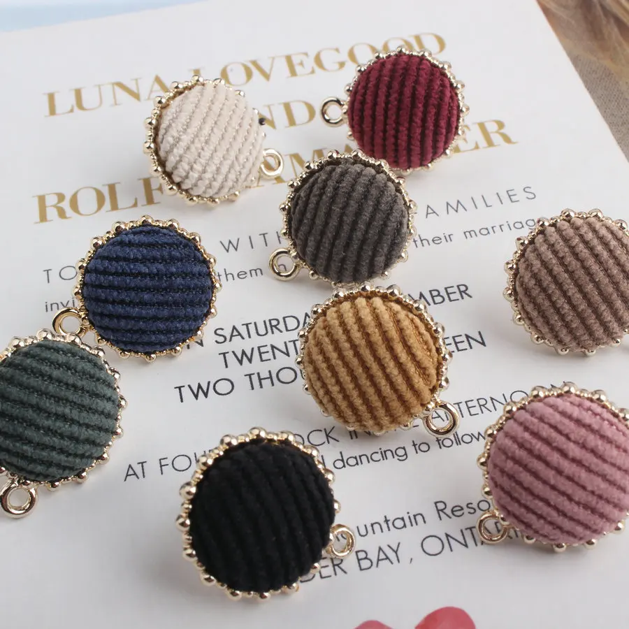 

Mini Order 10PCs/Lot Fabric Round Charm Earring Stud 19*22MM DIY Jewelry Findings Ornament Accessories Earrings Making