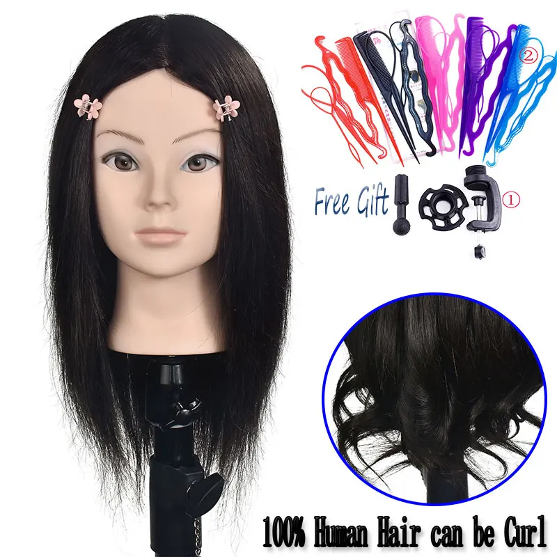 

Mannequin Hair Head 100 Natural Human Hair Training Permed Styling Dye Bleach Practice Training Head Manikin Head Hairdressing