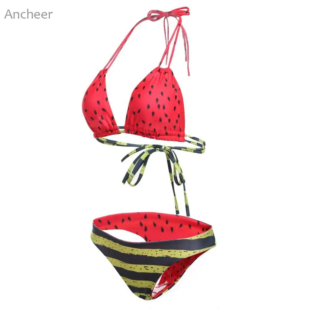 

2018 Brand New Lace Up Women's Swimsuit Padded Watermelon Pattern Bikini Set Bathing Suit Swimwear Women