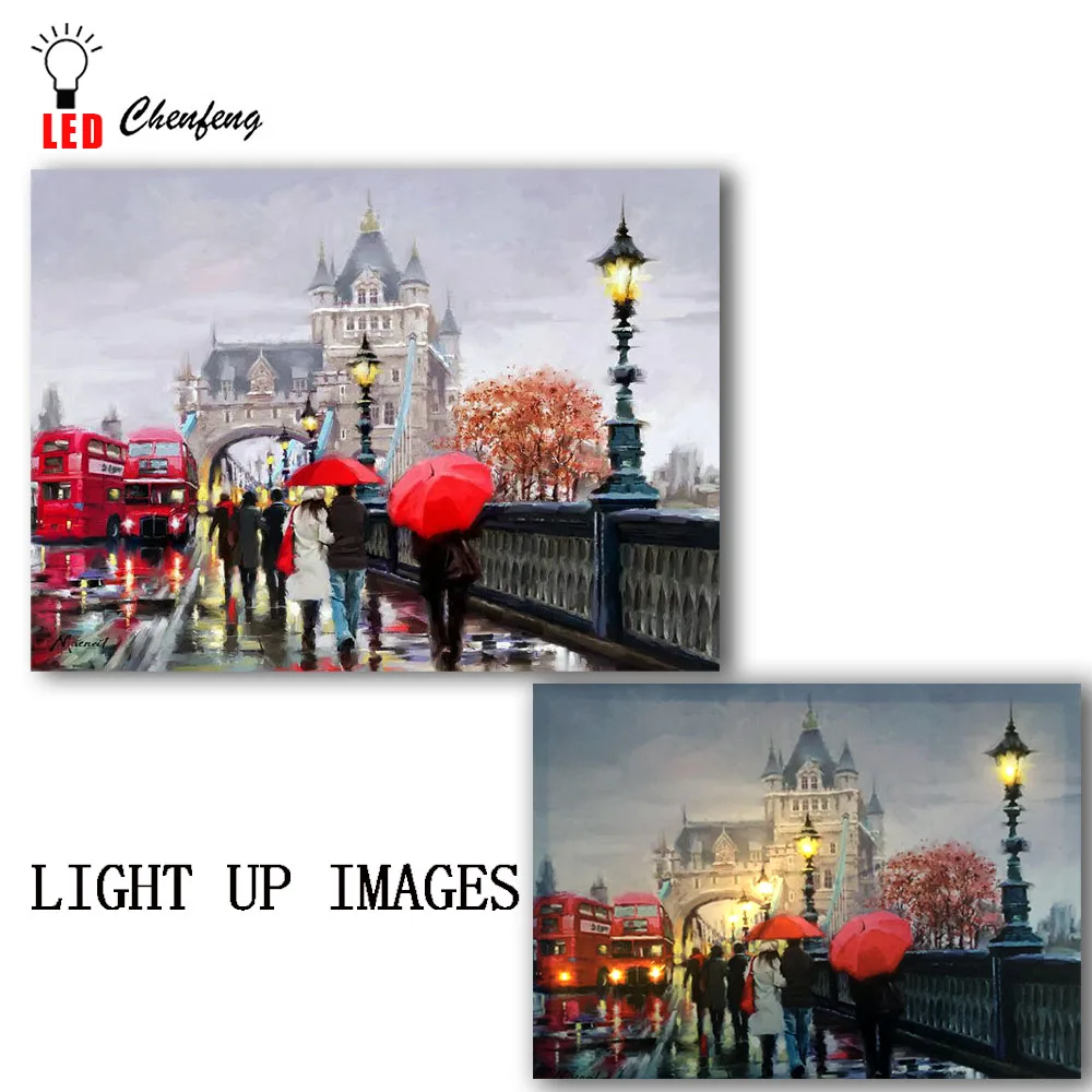 Billig Beleuchtete leinwand drucken Shopping Street Romantische Paris Eiffe Turm Schöne Ansicht von Frankreich Führte malerei Weihnachten Leinwand Wand Kunst