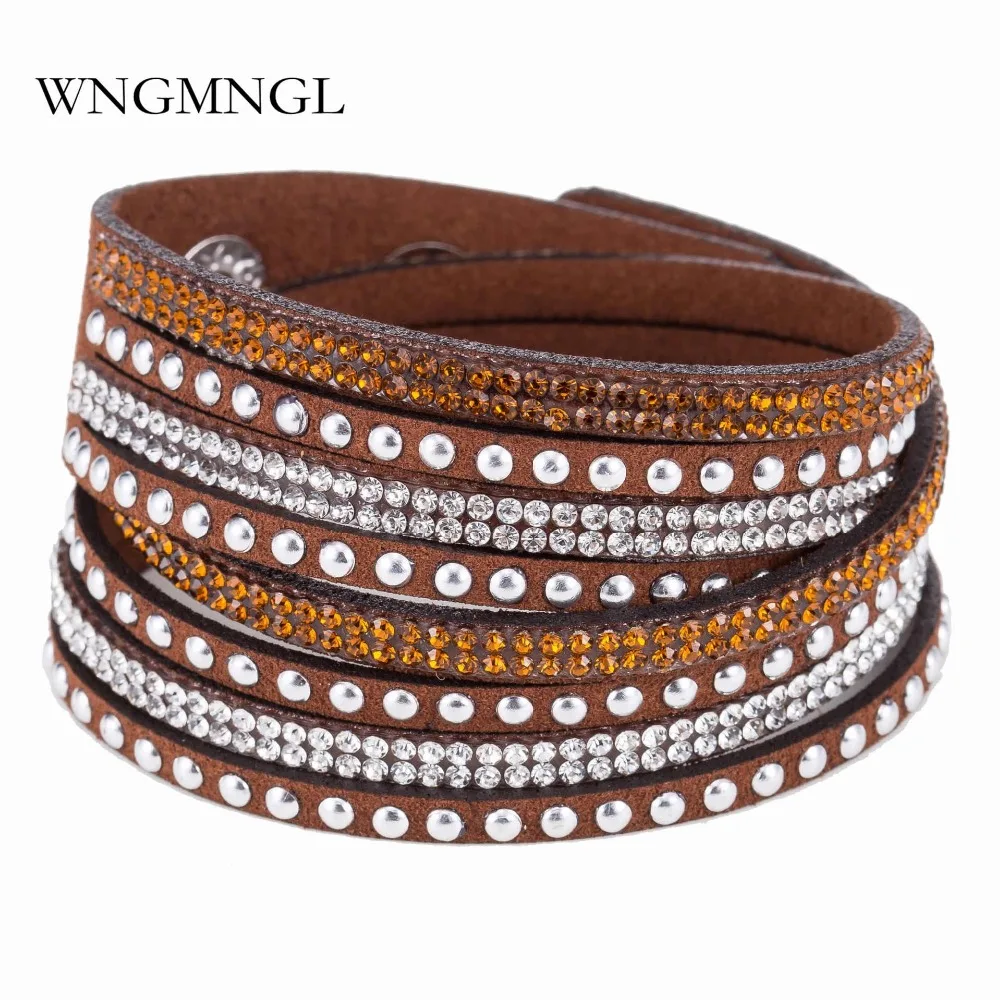 

WNGMNGL 2018 New Arrival 17 Colors Punk Style Multilayer Buckle Leather Rivet Bracelets&Bangles For Women Men Unisex multicolor