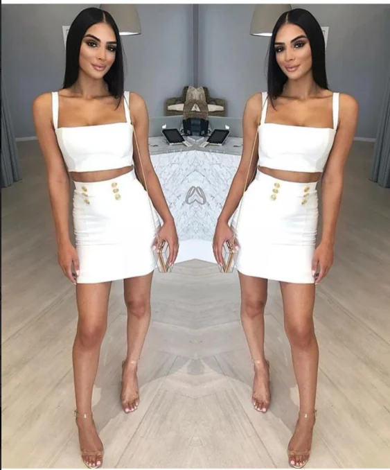 

2019 New Women black white Button two-piece Slash neck Sleeveless dress Vestidos Celebrity Evening Party Bodycon Bandage Dresses