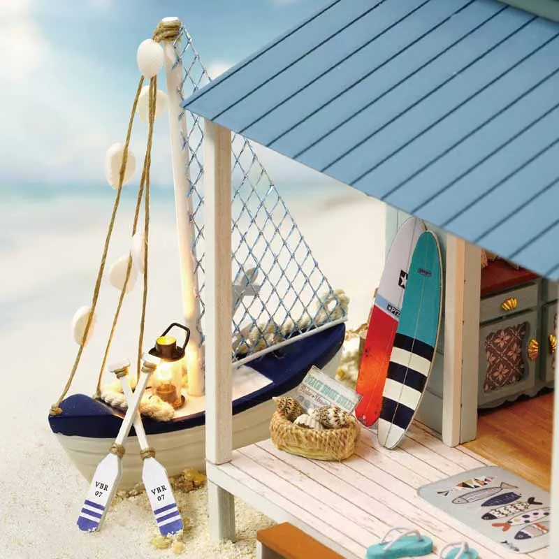 Cute Room DIY Doll house Toys Model With LED 3D Wooden Furniture Miniature House Toys Birthday Gifts Caribbean Sea A037 #E