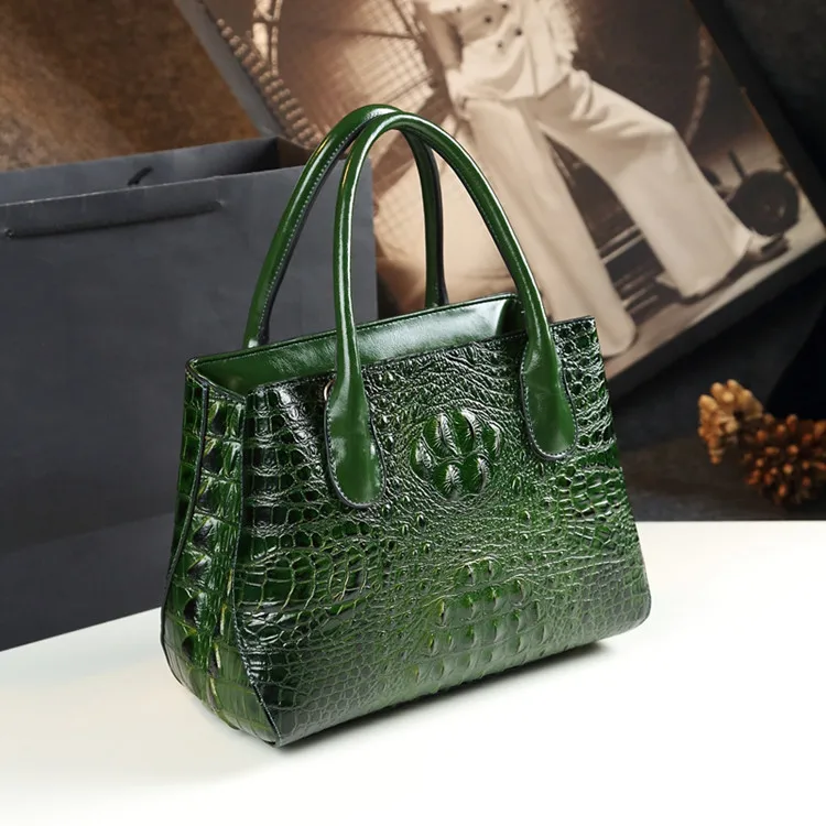 Новинка, европейский стиль, модная женская сумка из спилка, сумка через плечо с крокодиловым узором, атмосферные сумки известных брендов - Цвет: M size green