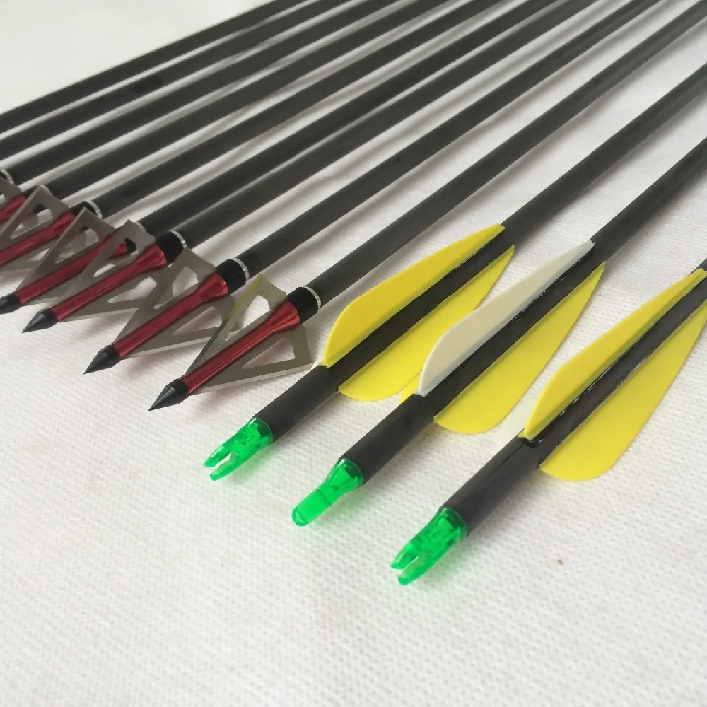 12PCS/Lot 30" Carbon Arrows And 100 Grain Red Steel Arrowheads Used For