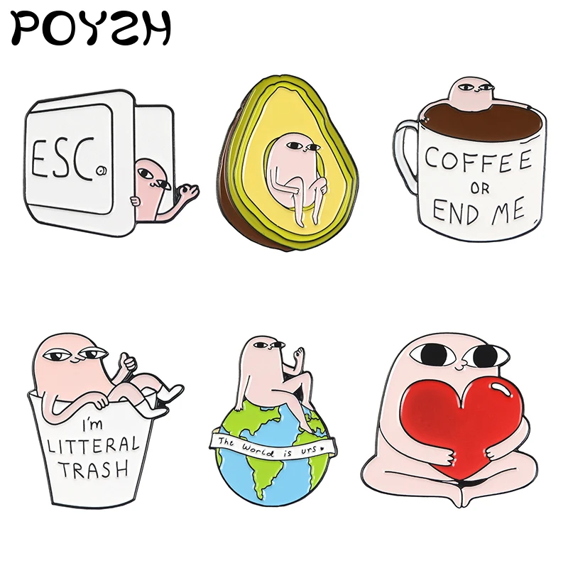 

Cartoon Funny Ketnipz Meme Enamel Lapel pins Cute Ketnipz Meme Coffee cup Avocado ESC earth heart Fun Brooch Men Women Badges