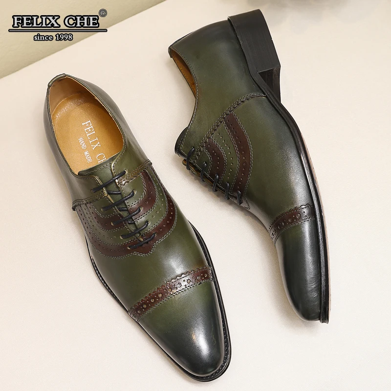

RETRO LUXURY BRAND GENUINE LEATHER MAN CAP TOE POINTED DARK GREEN OXFORDS LACE UP WEDDING SHOES BUSINESS OFFICE FORMAL SHOES MEN