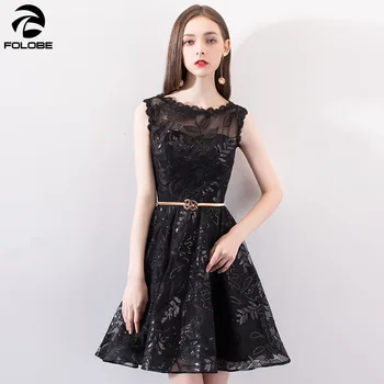 

FOLOBE Black Burgundy Champagne Embroidery Sequins Mini Party Dress Lace Appliques Women Formal Vestidos Dresses