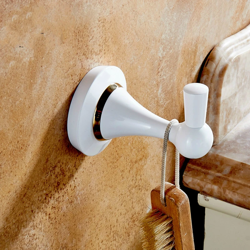 Luxury Brushed White Single Hook Robe Hook Antique Solid Brass Platinum