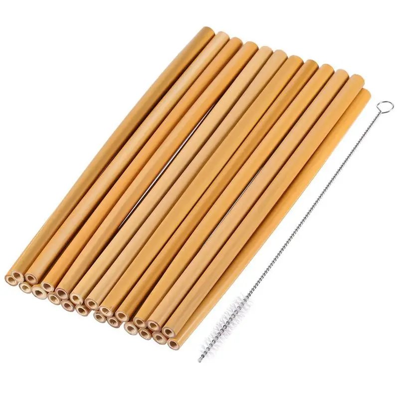 20 Pieces 7.5 inch Reusable Bamboo Drinking Straws Alternative to Plastic Kids Straws Includes 2 Pieces Nylon Cleaning Brushes