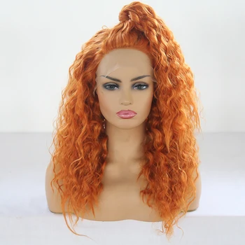 

Imeya Cosplay Wigs Long Orange Curly Hair Synthetic Lace Front Wigs Hihg Temperature Heat Resistant Fiber Wigs For Women