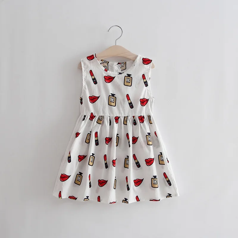 

New Summer Cotton Sleeveless Dress Lovely Lipstick Lip Floral Party Princess Dress Girls Baby Kids Clothes Vestido Infantil T
