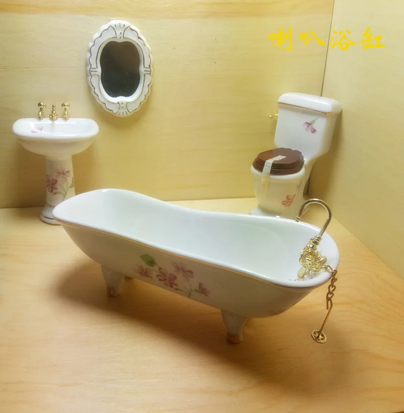 Doub K Имитация из чистого белого золота плетеная керамическая ванная 1:12 Кукольный домик Миниатюрный ролевые игры мебель мини-игрушки для дома