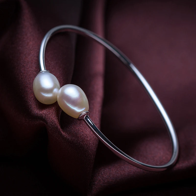Браслет из настоящего пресноводного жемчуга, ювелирное изделие из двух бусин, 925 серебряный браслет, ювелирное изделие для женщин, модный очаровательный браслет, регулируемый размер