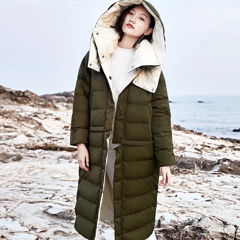 Двусторонняя зимняя куртка для женщин, пуховики средней длины с капюшоном, приталенная повседневная женская верхняя одежда размера плюс