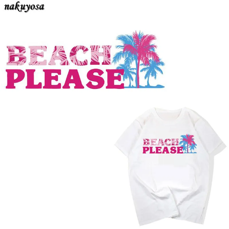 

Pink letters Coconut trees Parches Heat Transfer Vinyl Patch Sticker Iron On Transfer For Clothes Fabric Applique Badge