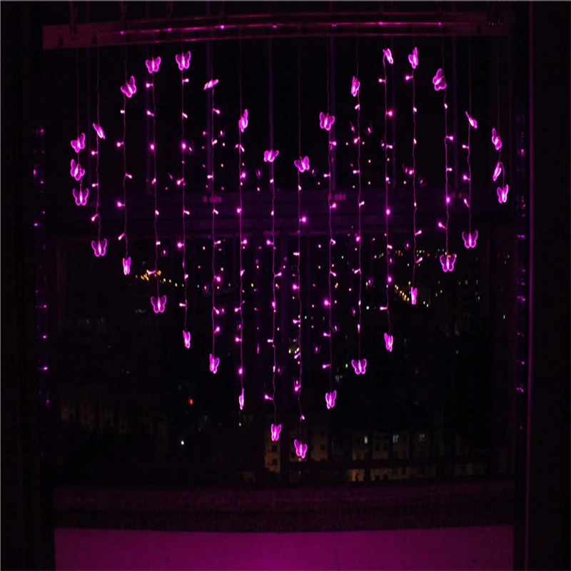 Hot sale 2 x 1.5m Heart Shape 128 LED String Holiday Light Christmas Wedding Decoracao Curtain lamp EU Love the curtain light