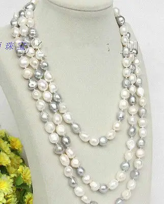 

Wholesale FREE SHIPPING >>> single strands 58inch south sea white grey baroque multicolor pearl necklace 14KGP