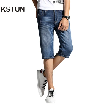 

Summer Shorts Jeans for Men New Arrivals Elastic Blue Scratched Fashion Pockets Denim Shorts Jeans Man Slim Fit Casaul Shorts