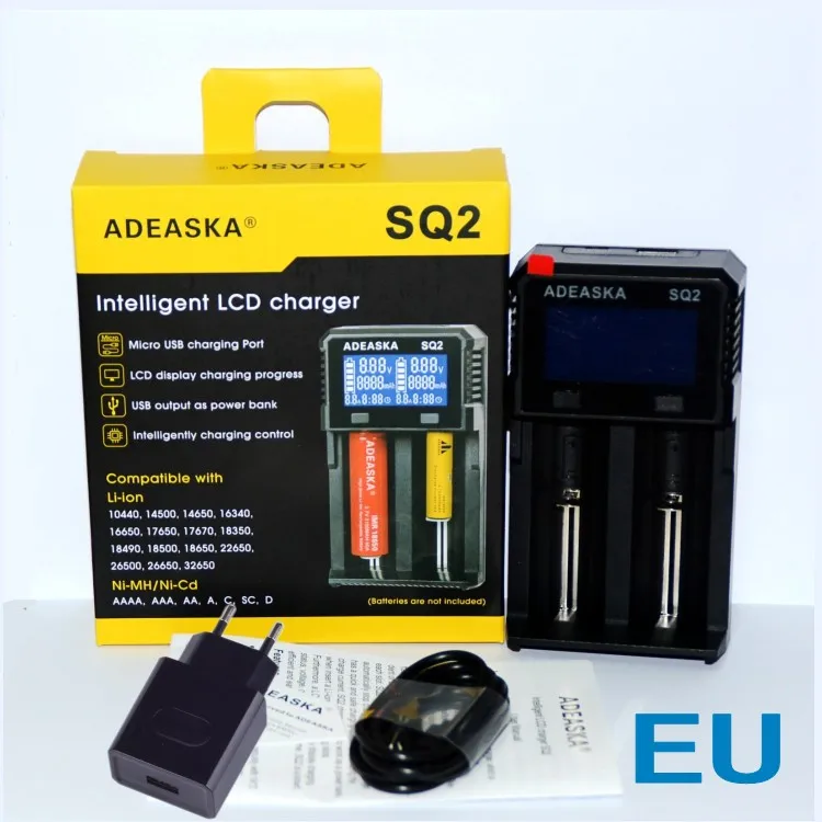 

Original ADEASKA SQ2 Intelligent Lithium LCD Charger with USB Output For 18650 26650 16340 Li-ion/AA AAA Ni-MH Ni-Cd battery