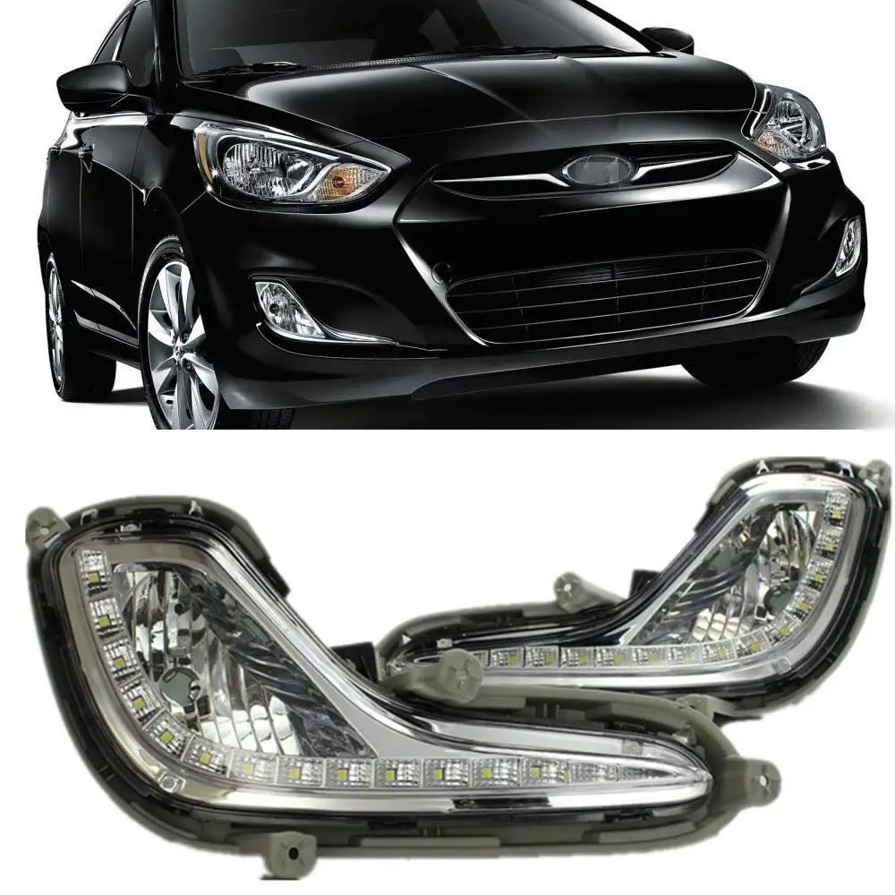 Carro luzes diurnas amortecedor dianteiro branco drl condução nevoeiro kit para hyundai accent 2012-2017 (para não incluir as lâmpadas de nevoeiro)