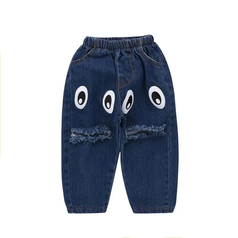 Джинсы для маленьких девочек; джинсовые брюки для девочек с рисунком глаз; Лидер продаж; Модная одежда