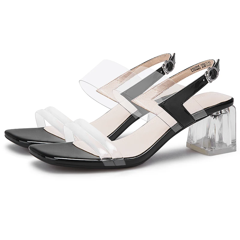 

2019 Shining Transparent Clear Heels Black White Dress Party Shoes Women High Heel Sandals Ankle Strap 11813ASH2341