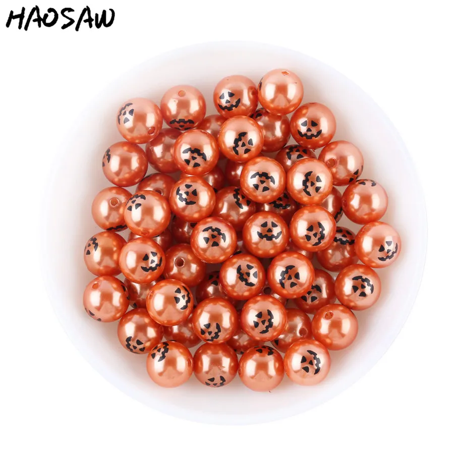 

12MM 200Pcs/Lot Pumpkin Face Printed Beads For Halloween Theme Necklace Bracelets Jewelry Accessories KQWB-701293
