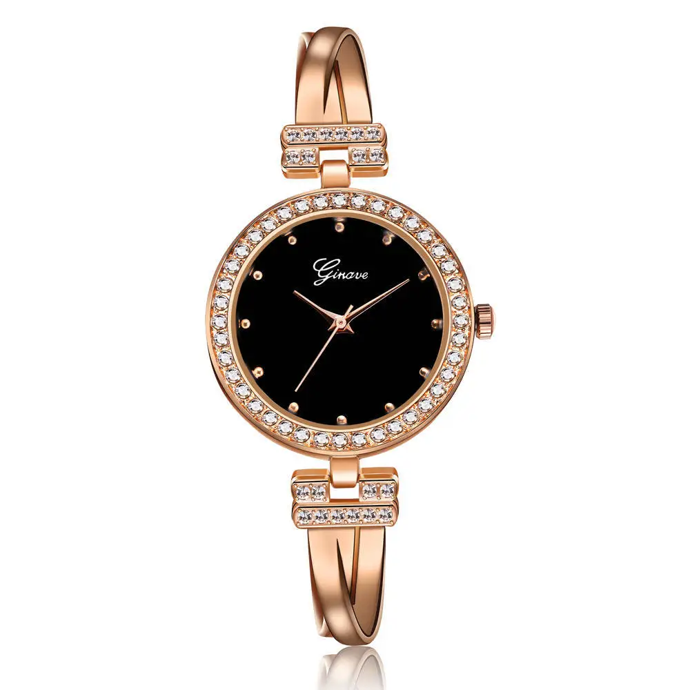Ginave часы Для женщин розовое золото часы с бриллиантовым браслетом Роскошные ювелирные изделия женские девушка час Повседневное Кварцевые наручные часы 50 шт./лот