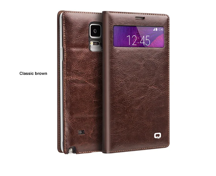 2014 Real Genuine Leather case for Samsung Galaxy Note 4 Wallet Style Flip Phone Cover with Card Slot Drop Ship,Brown and Black