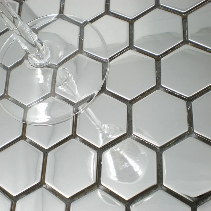 

silver color hexagon 26mm stainless steel metal mosaic for kitchen backsplash tiles bathroom shower wall tiles hallway mosaic