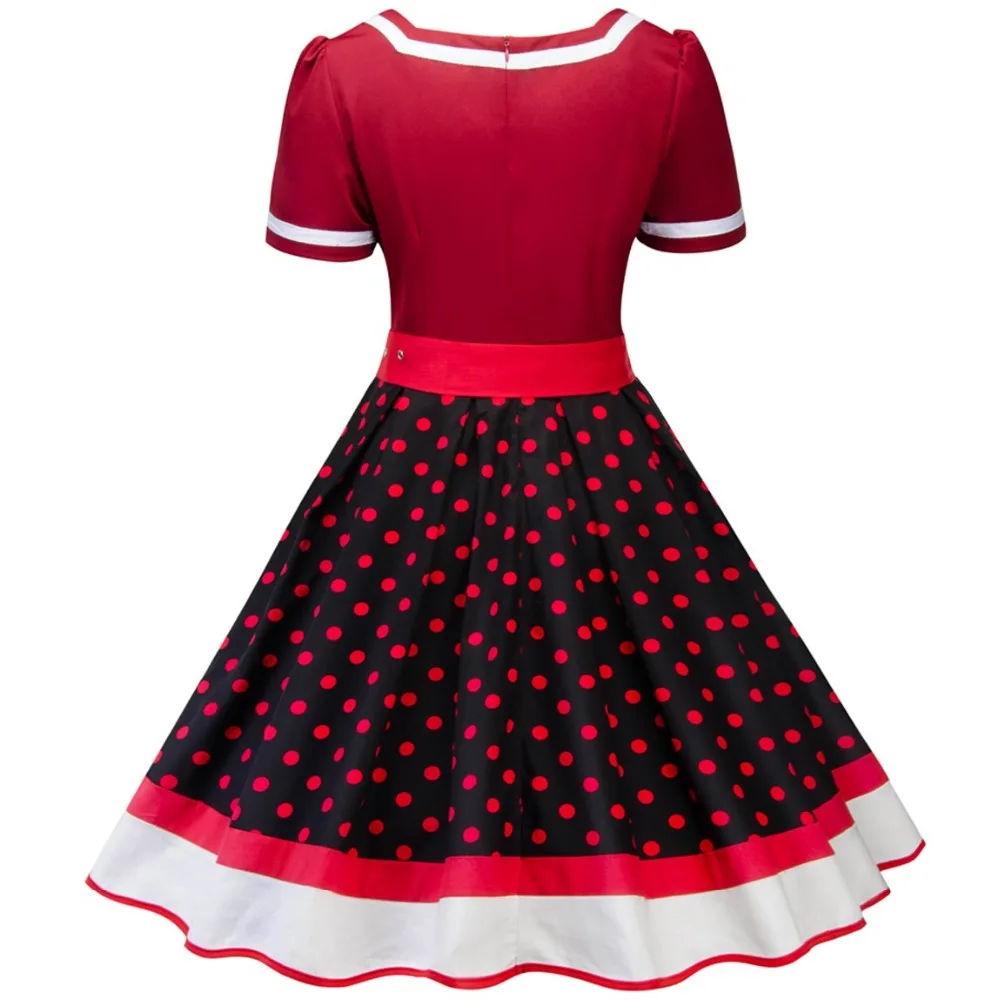 Женское винтажное платье в черный и красный горошек размера плюс S-4XL, женские летние платья для вечеринок, элегантные платья